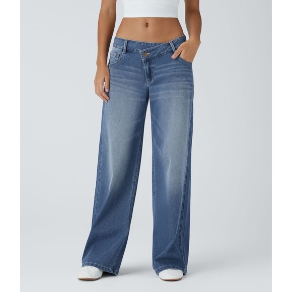 HALARA Denim - Halara Flex Asymmetric Low Rise Baggy Wide Leg Jeans L? Stretch Comfort Soft